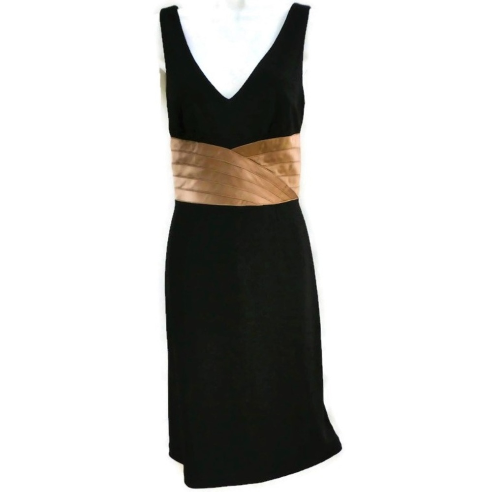 Kay Unger New York Black Dress Classic Pintuck Silk Satin Waist Designer 8